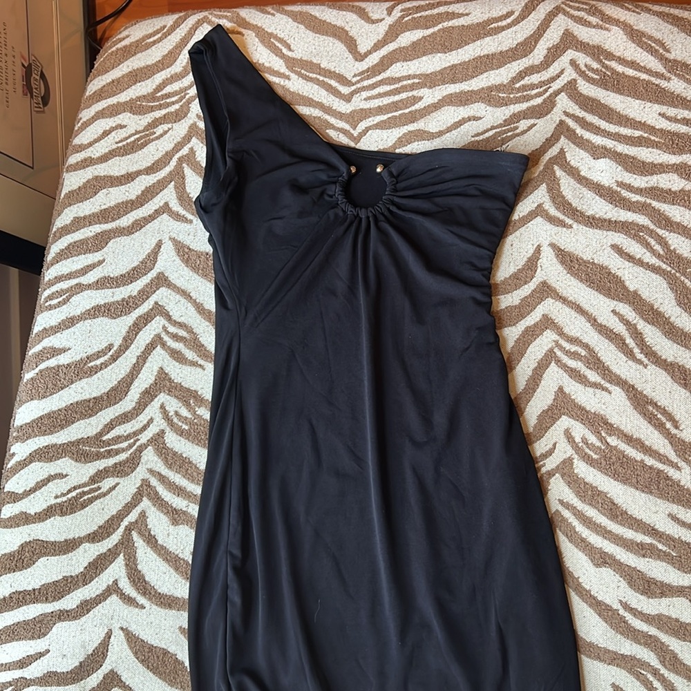 Here Comes The Sun One Shoulder Black Dress